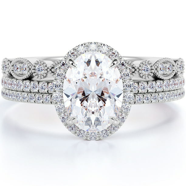 his & her wedding ring trio set 14k white gold over 1.75 carat round cut Diamond 